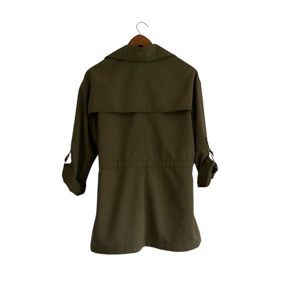 Stradivarius Womens Waterfall Collar Jacket Sz S Olive Green Lightweight Utility - Picture 2 of 11